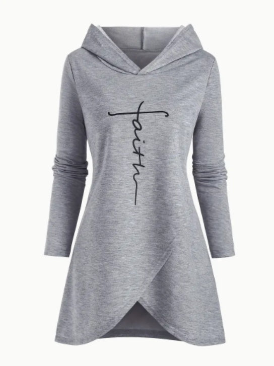 Women's Casual Letter Print Hoodie With Cross-Front Design