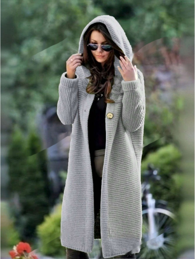 Solid Hooded Button Front Cardigan
