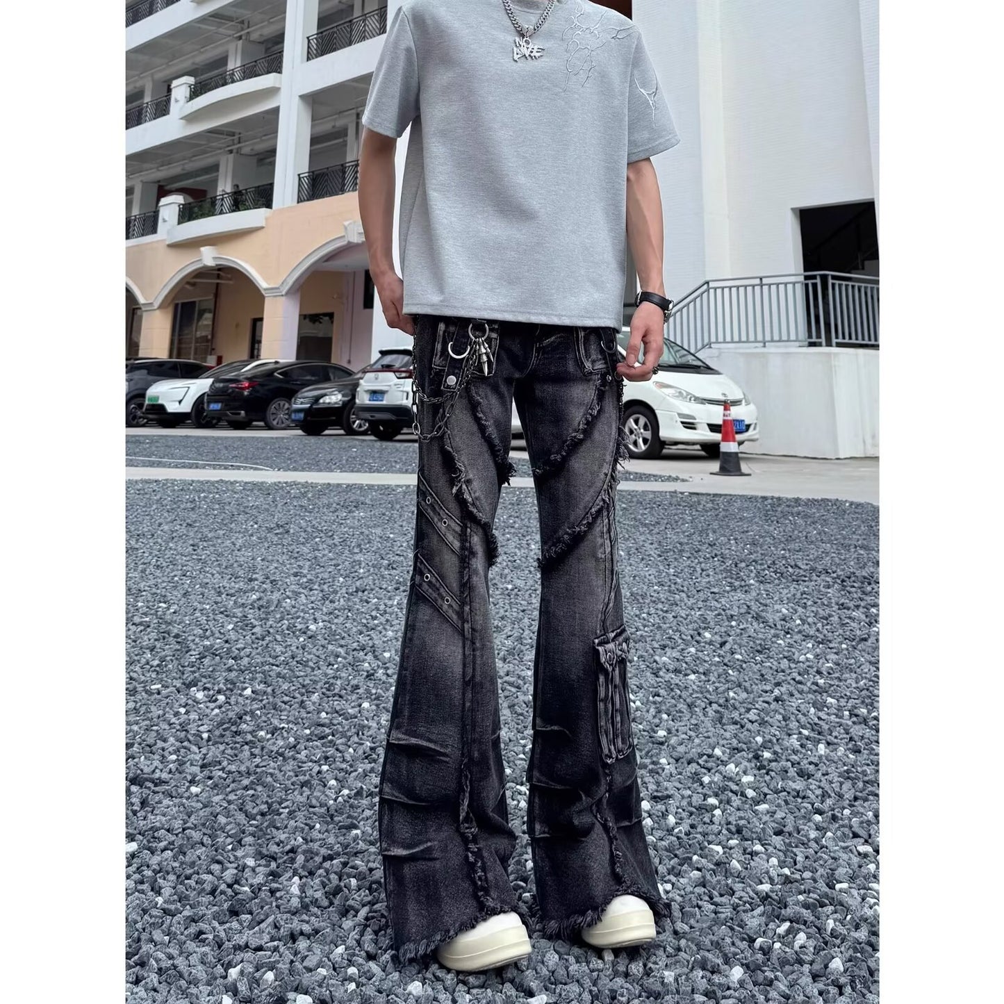 High Street Fan Color Jeans Women's Multi-pocket