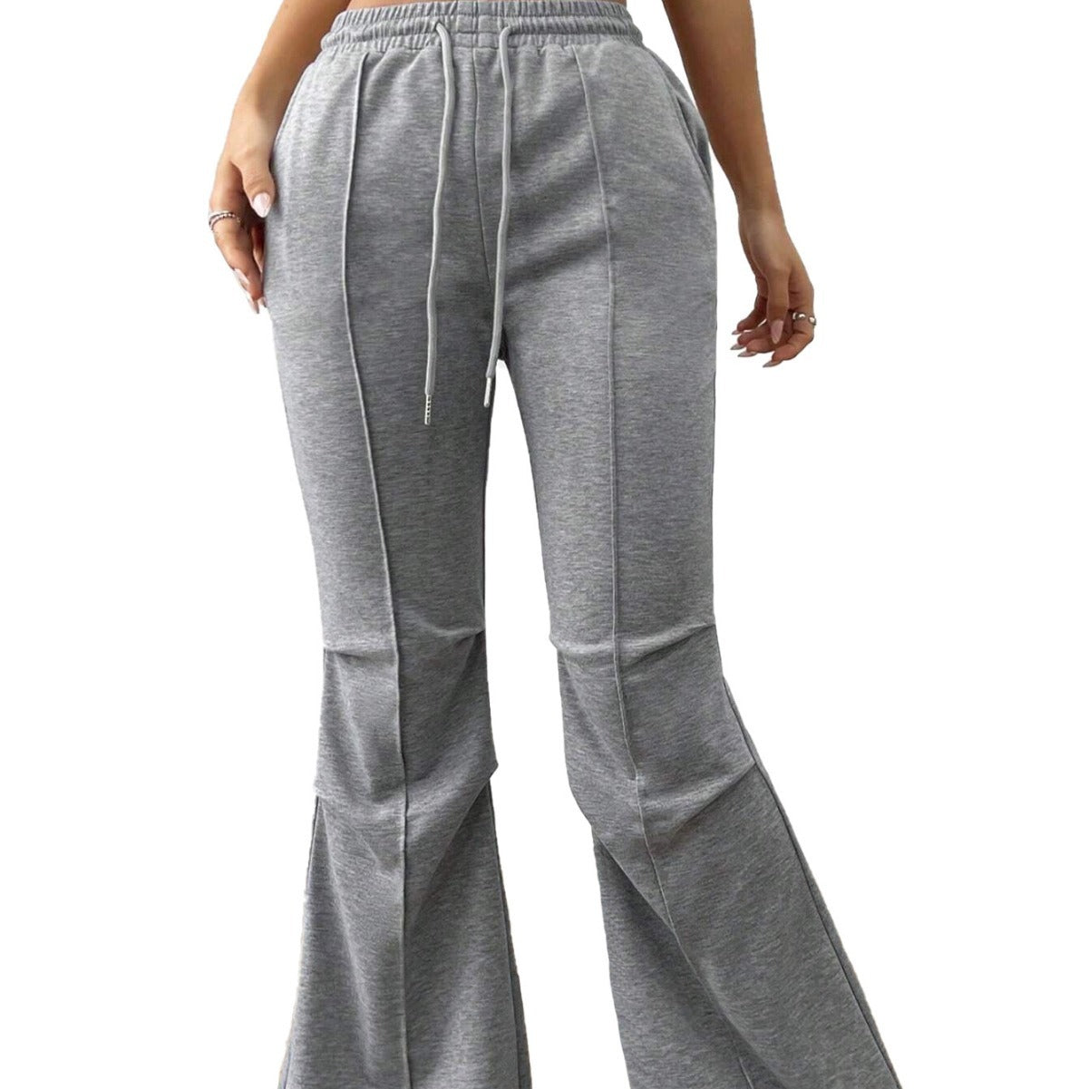Simple Casual Pants Drawstring Elastic Waist Wide Leg Trousers