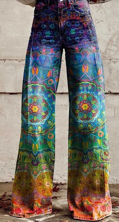 Daily High Rise Pattern Pocket Wide Leg Pants