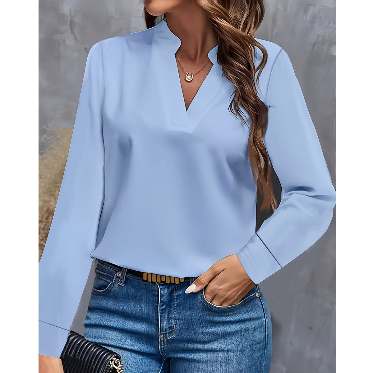 Simple Casual Solid Color And V-neck Loose Shirt Women's Top