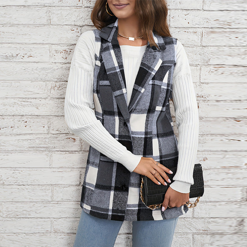 Women's Casual Versatile Lattice Vest Sleeveless Single-breasted