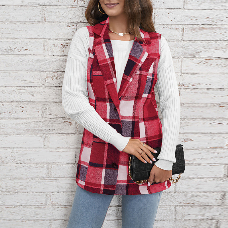 Women's Casual Versatile Lattice Vest Sleeveless Single-breasted