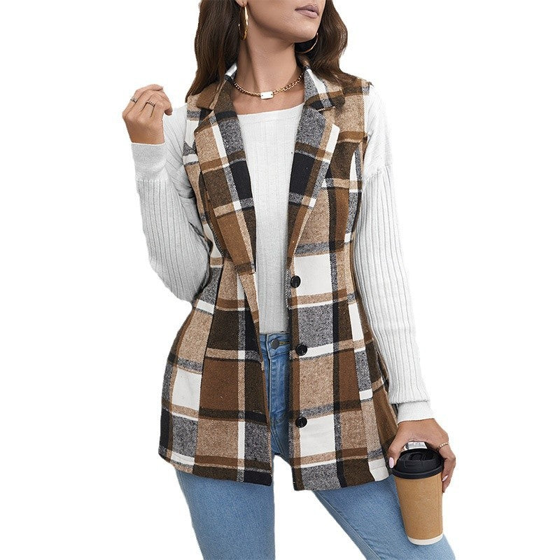 Women's Casual Versatile Lattice Vest Sleeveless Single-breasted