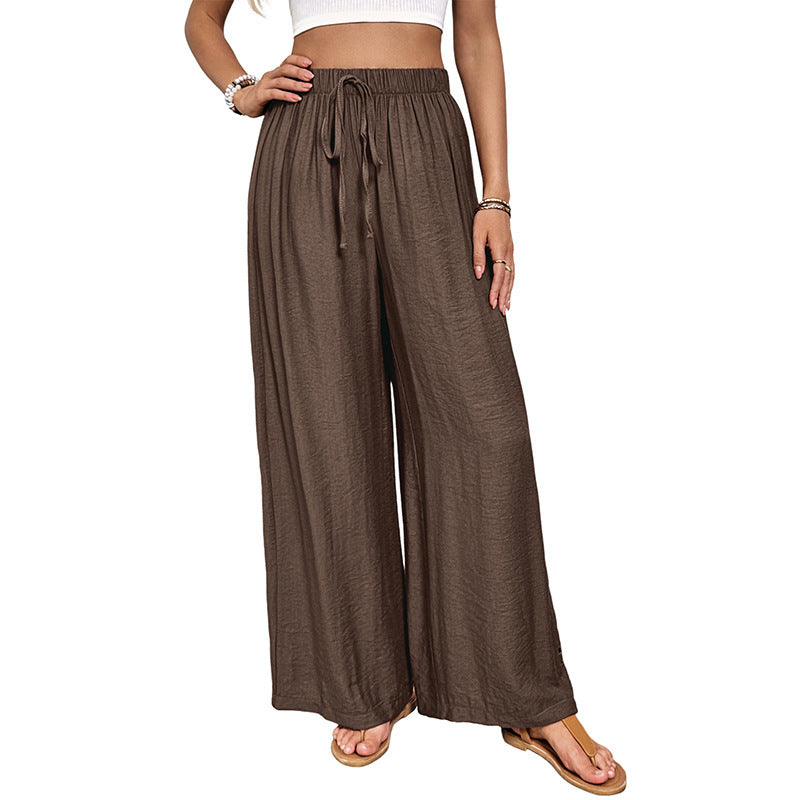 Casual Simple Style Lace-up Embroidered Loose Wide-leg Pants