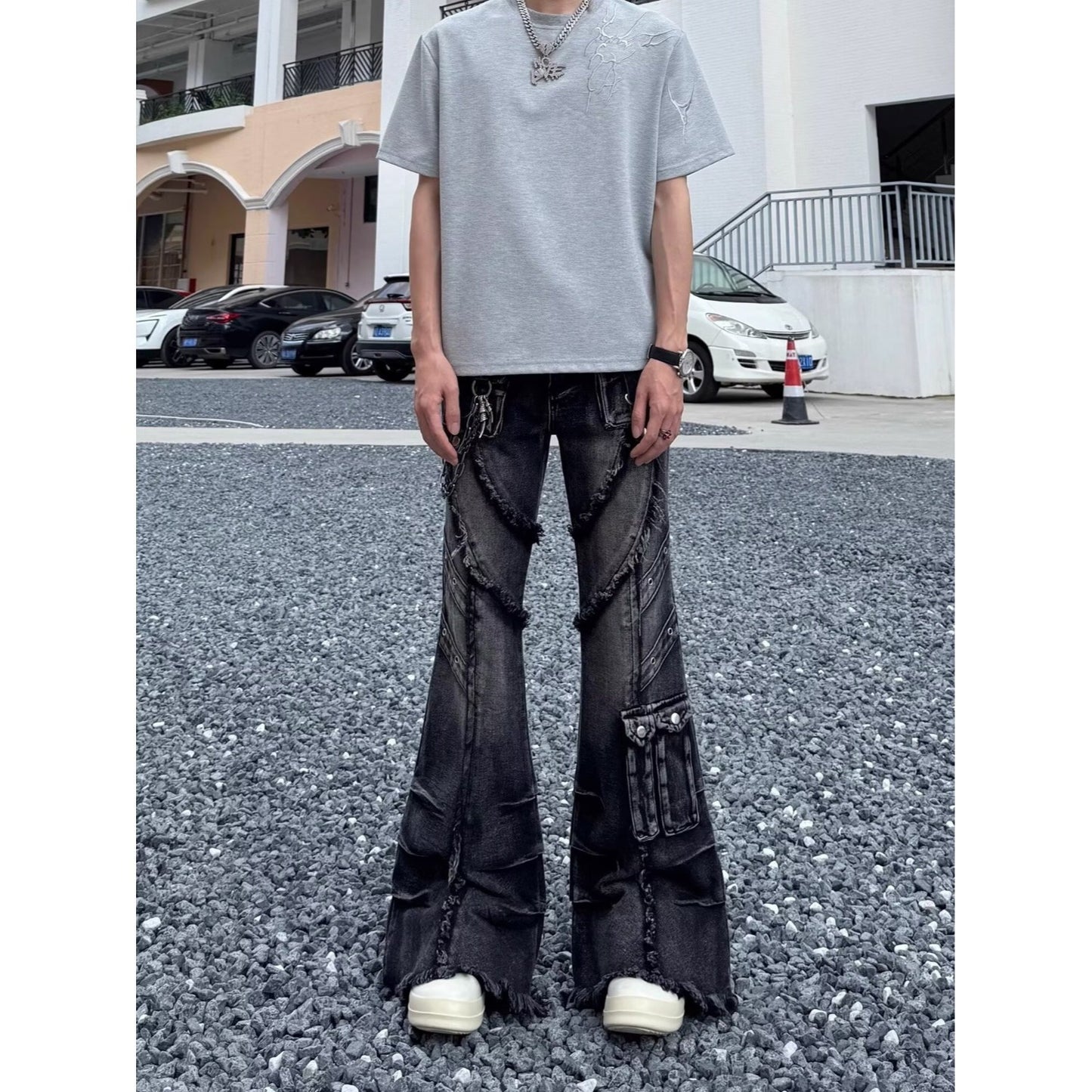 High Street Fan Color Jeans Women's Multi-pocket