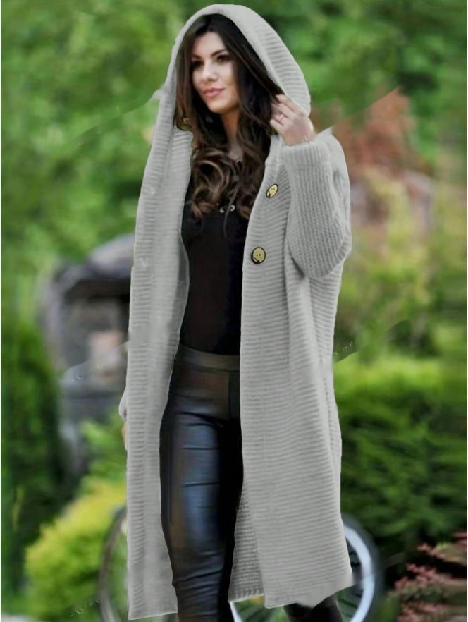 Solid Hooded Button Front Cardigan