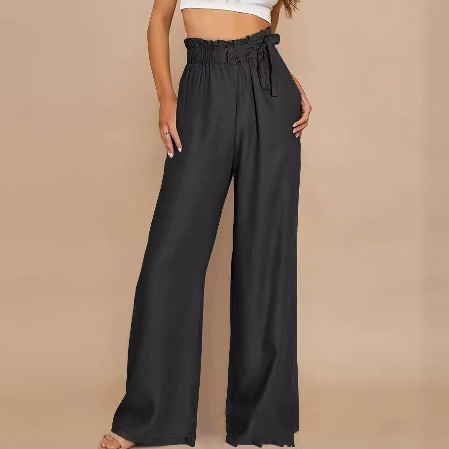 Plus Size Solid Color Loose Lace-up Wide Leg Trousers