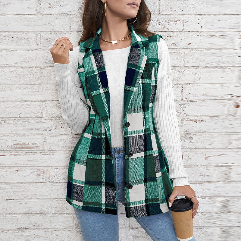 Women's Casual Versatile Lattice Vest Sleeveless Single-breasted