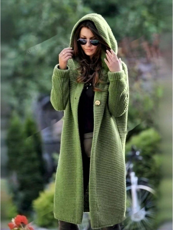 Solid Hooded Button Front Cardigan