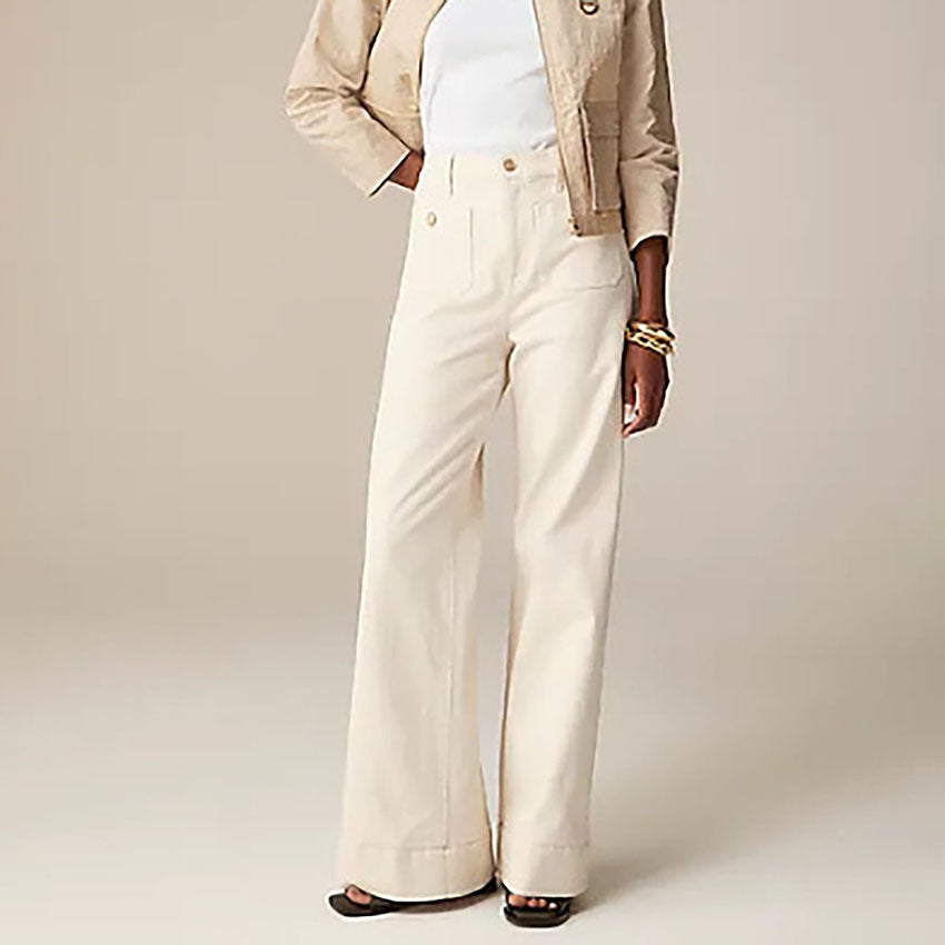 Women's Loose Plus Size Leisure Washed-out Button Wide-leg Pants Skinny