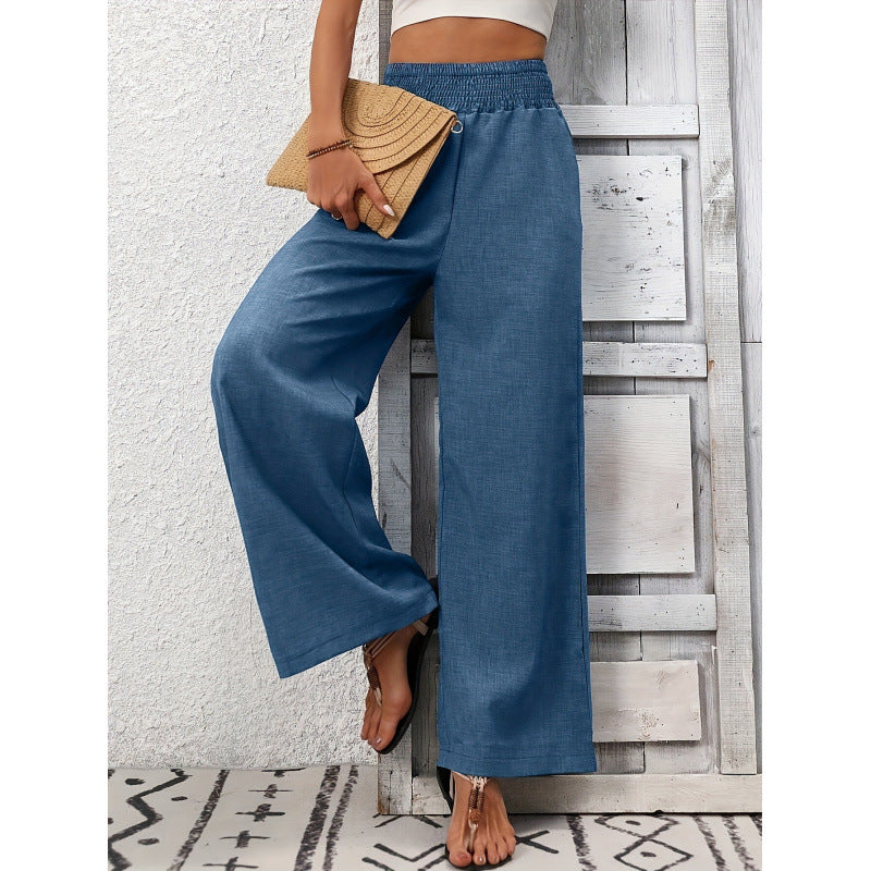 Cinched Pleated Loose Wide-leg Straight Pants