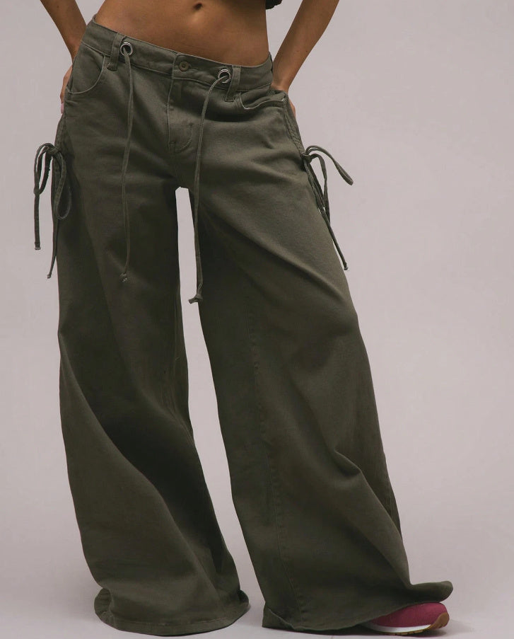 Low Waist Ruffled Adjustable Denim Women