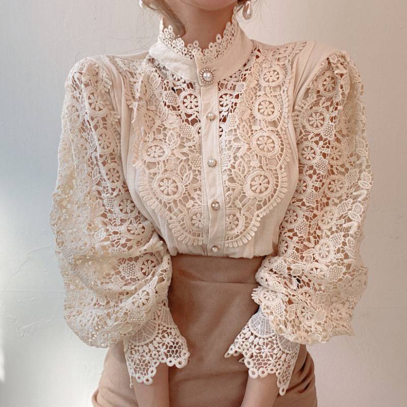 Design Palace Style Blouse Lace Stand-up Collar Long-sleeved Shirt Women
