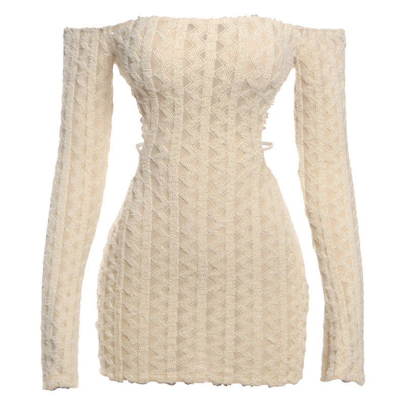 Solid Color High Waist Slim Fit Backless Off-shoulder Dress