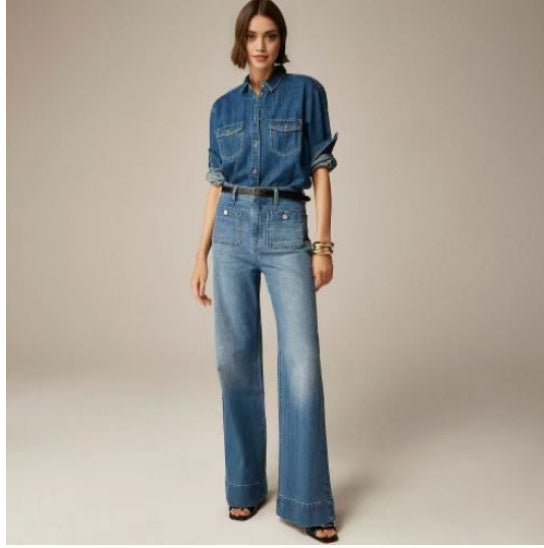 Loose Leisure Washed-out Button Slightly Flared Jeans