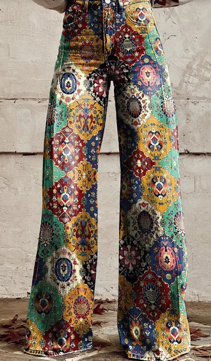 Daily High Rise Pattern Pocket Wide Leg Pants