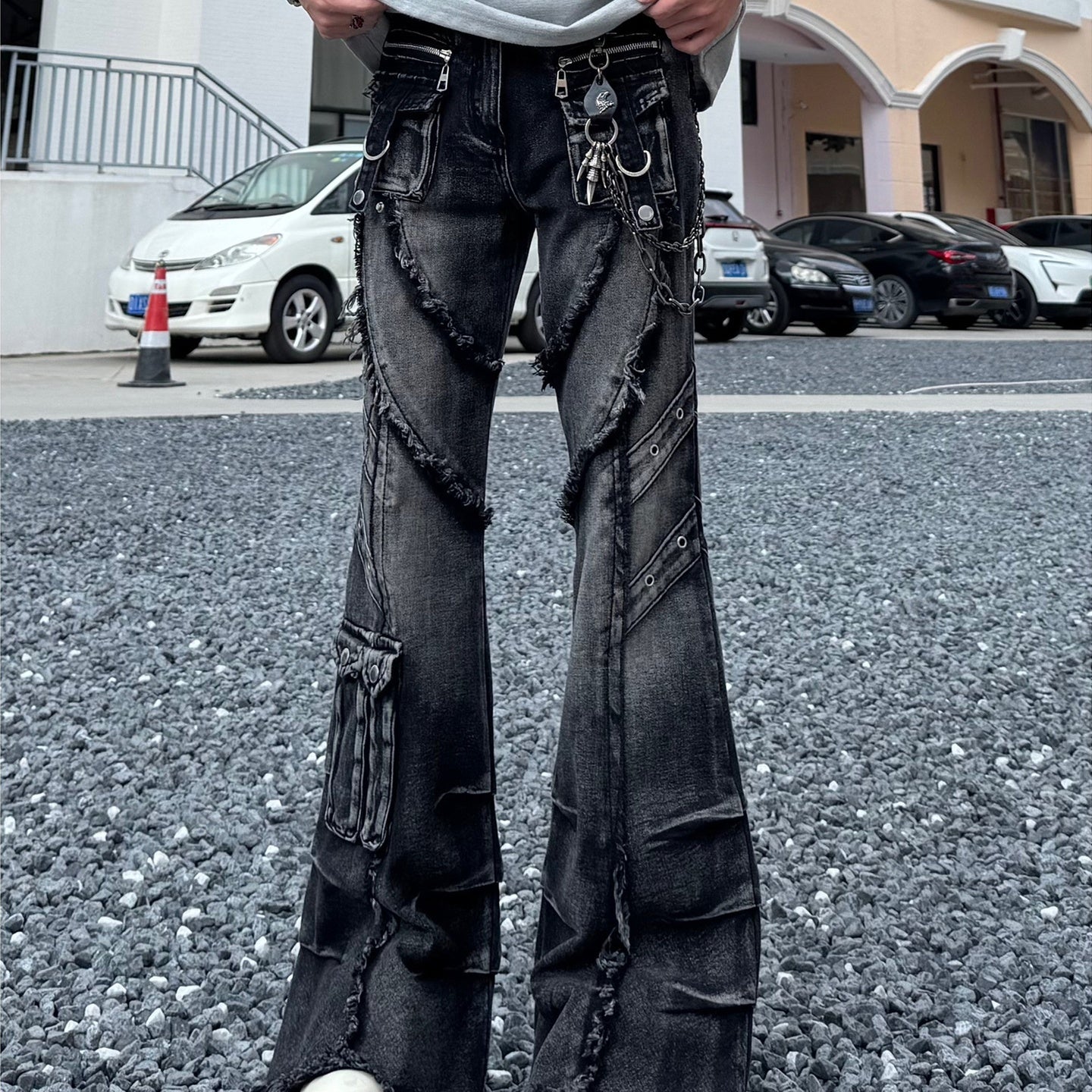 High Street Fan Color Jeans Women's Multi-pocket