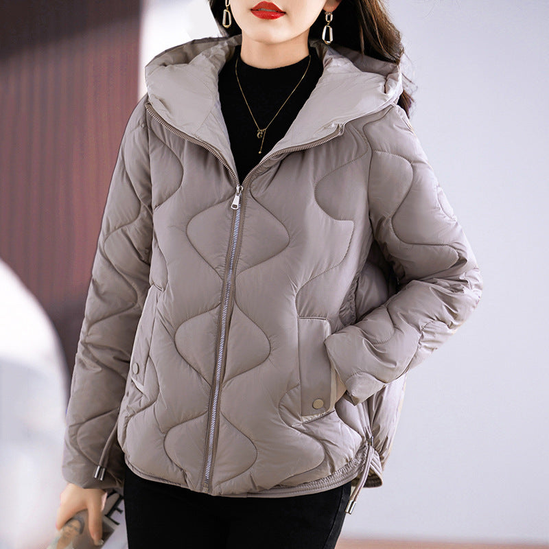 New Shiny Fashion Western Style Slimming Thin Hood Cotton-padded Coat For Women