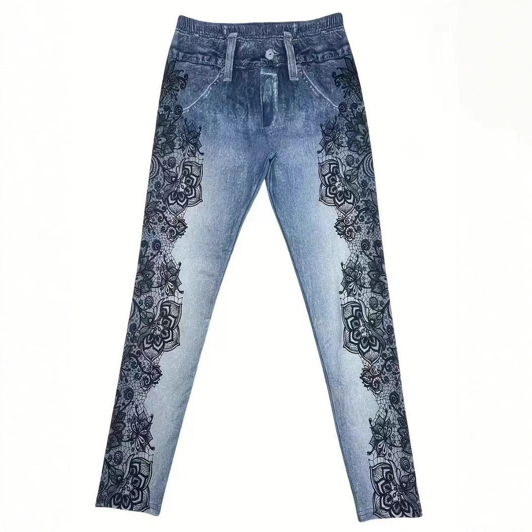 Casual Pants High Waist Print Skinny Tappered Pants
