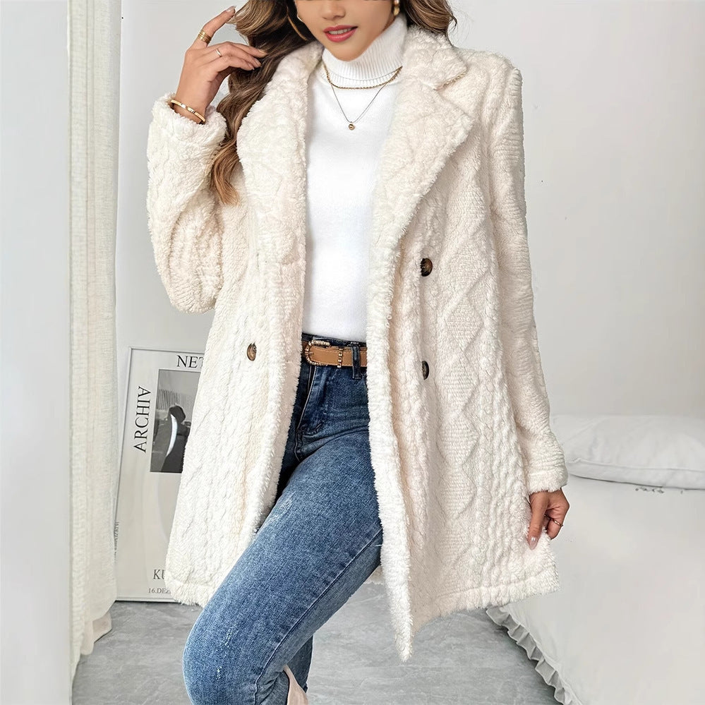 Warm Double Breasted Coat For Women