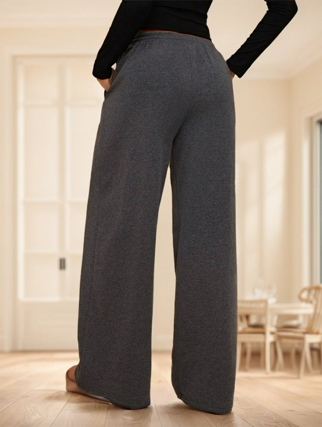 Forever 21 Autumn Winter New Thermal Lined Thick Casual Versatile High Waist Elastic Waist Loose Wide Leg Sweatpants