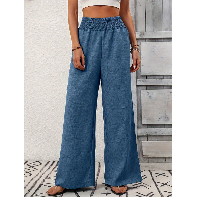 Cinched Pleated Loose Wide-leg Straight Pants