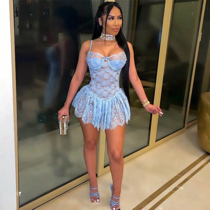 Sexy Bandeau Strap Backless Hollow Dress Women