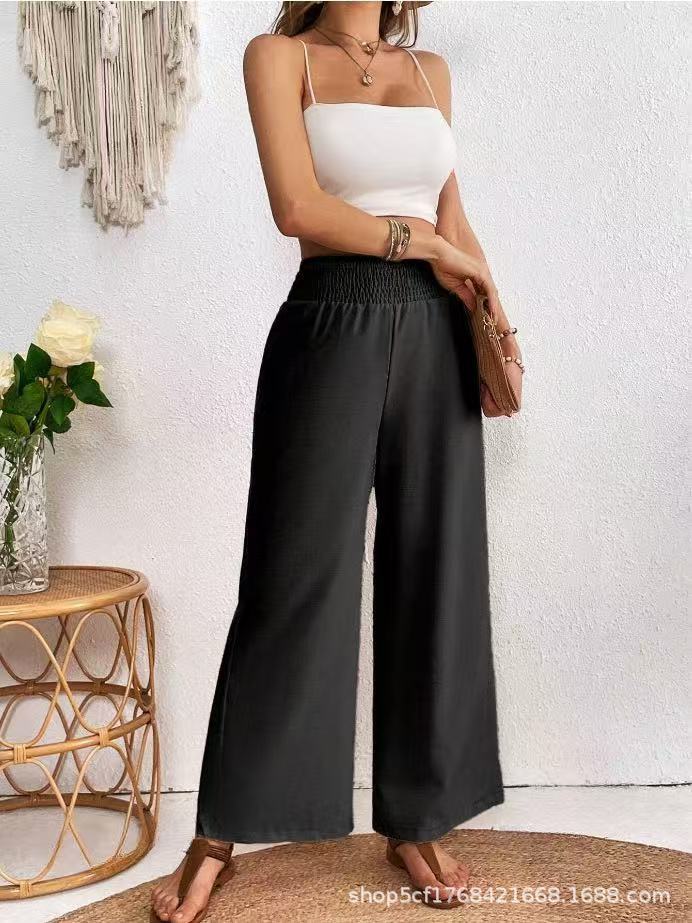 Cinched Pleated Loose Wide-leg Straight Pants