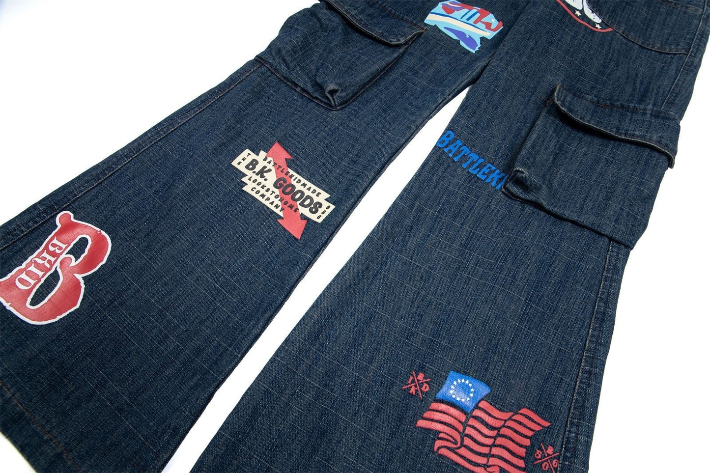 Pattern Dark Flower Funny Multi-pocket Loose And Idle Sense Jeans For Men And Women