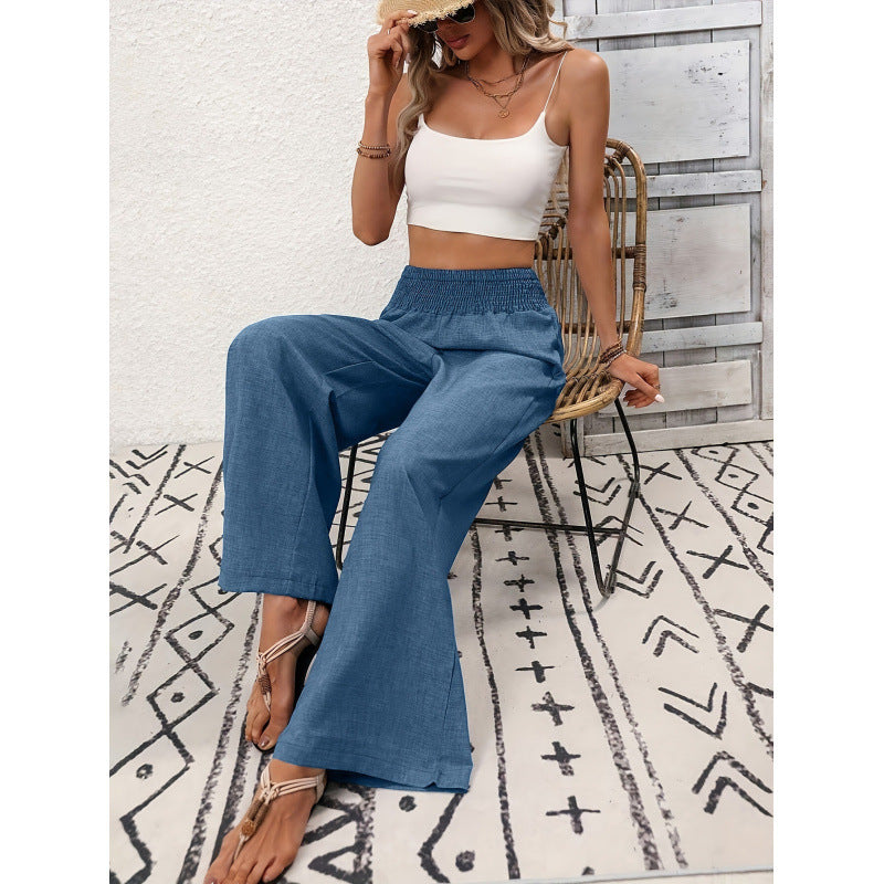 Cinched Pleated Loose Wide-leg Straight Pants