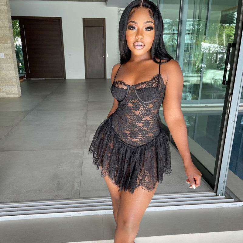 Sexy Bandeau Strap Backless Hollow Dress Women