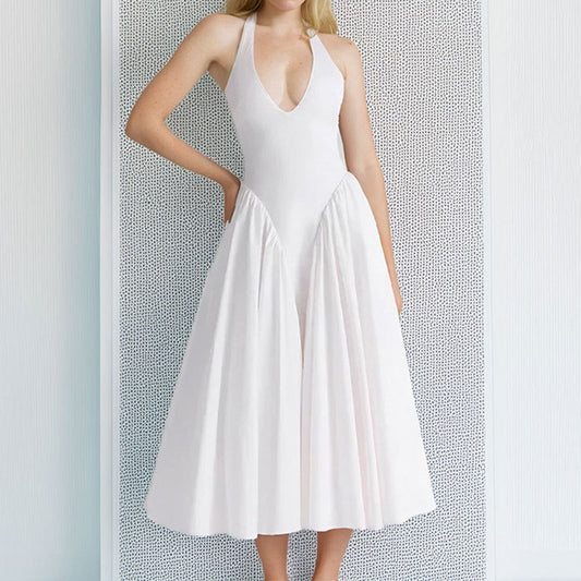 Women's Elegant V-neck Sexy White Party Dress