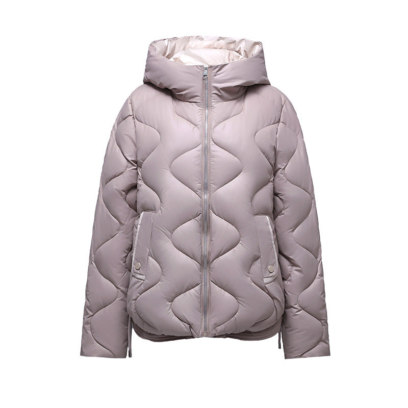 New Shiny Fashion Western Style Slimming Thin Hood Cotton-padded Coat For Women