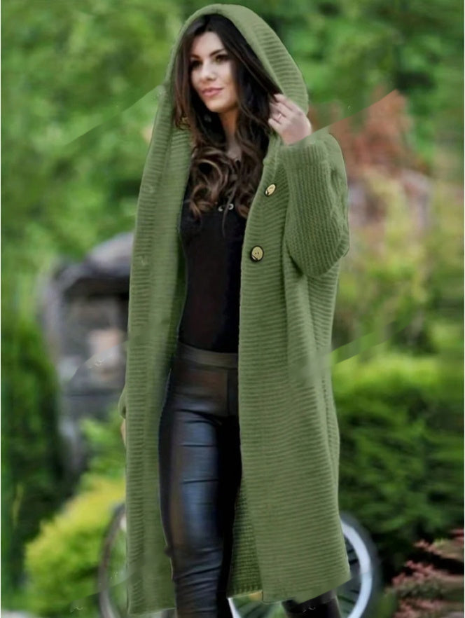 Solid Hooded Button Front Cardigan