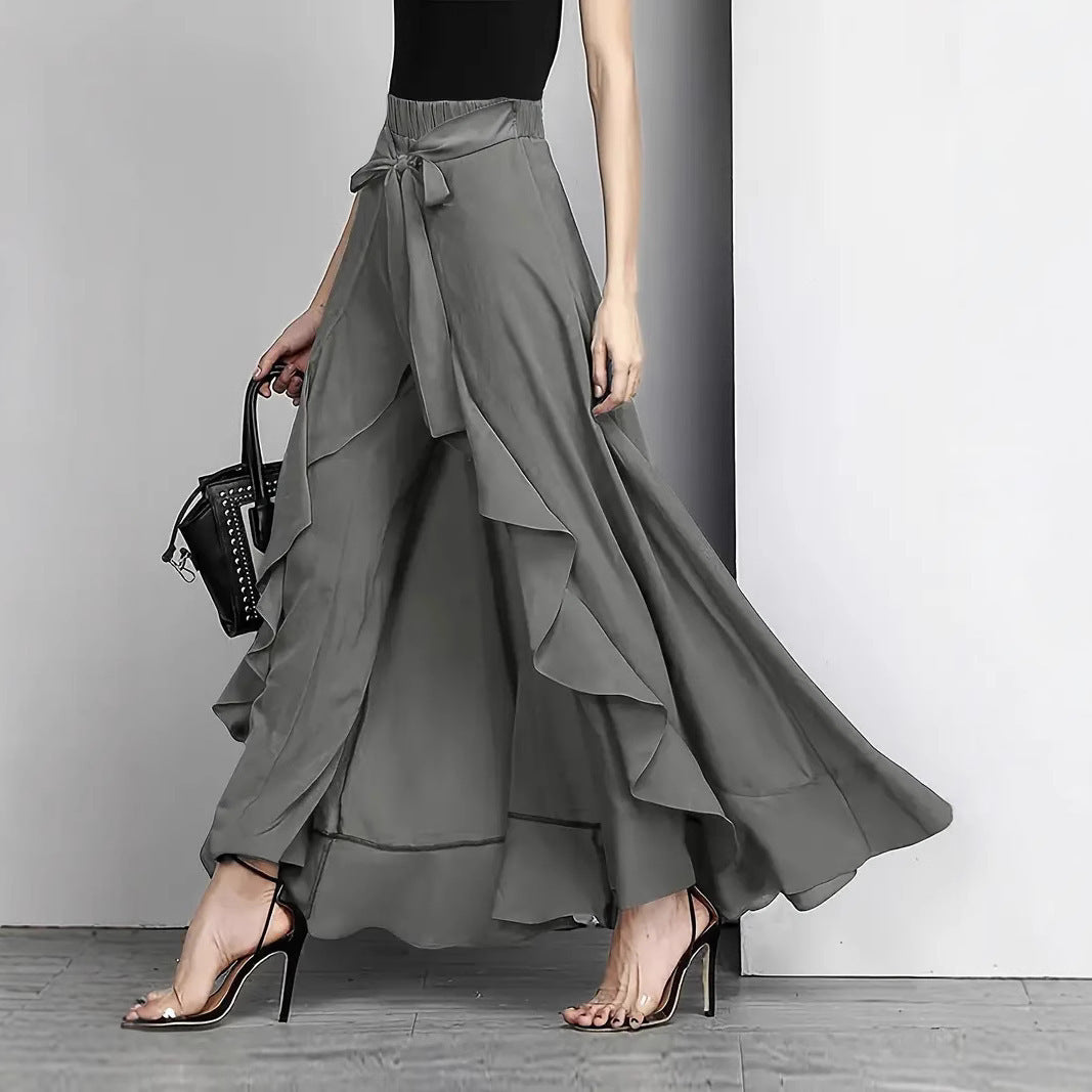 Wear High Waist Wide Leg Pants Wide Hem Ruffled Long Culottes