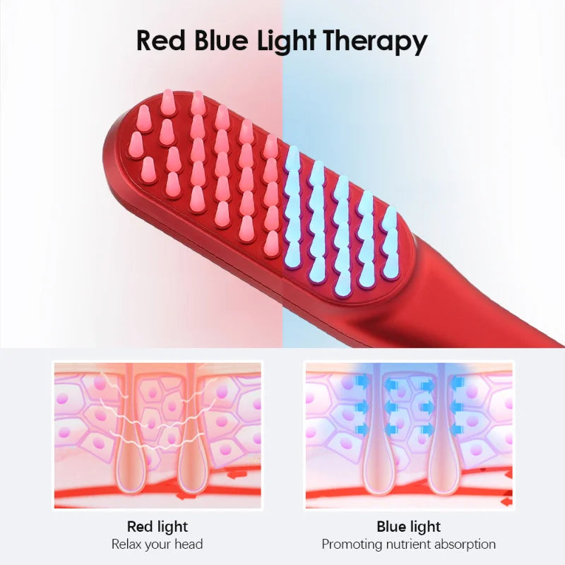 Electric Hair Growth Comb Red Blue Light Therapy Anti Hair Loss Massage Comb High-frequency Vibration Head Massage Hair Brush
