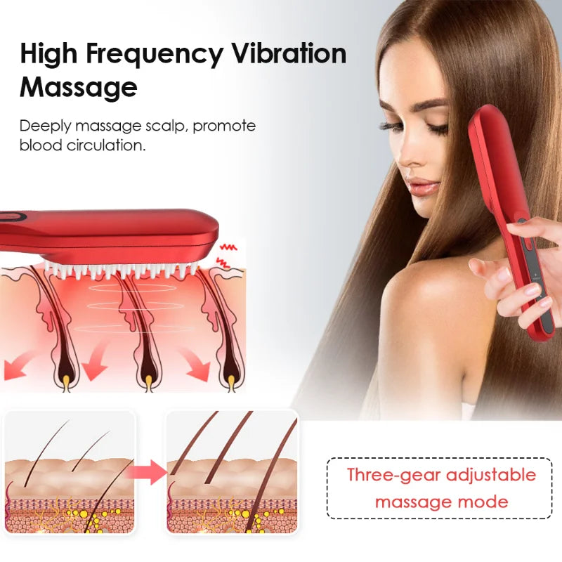 Electric Hair Growth Comb Red Blue Light Therapy Anti Hair Loss Massage Comb High-frequency Vibration Head Massage Hair Brush