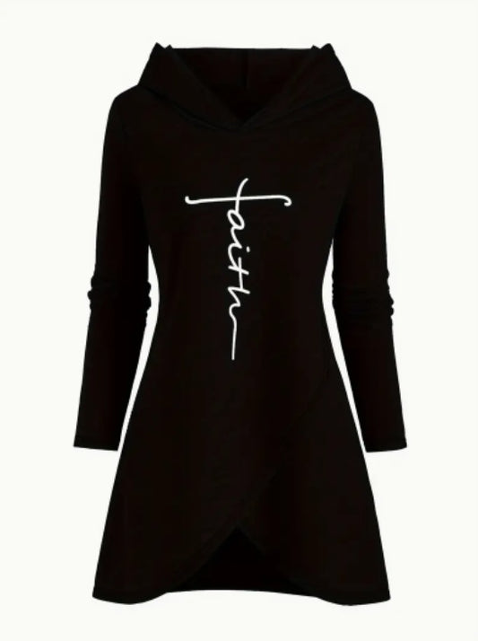 Women's Casual Letter Print Hoodie With Cross-Front Design