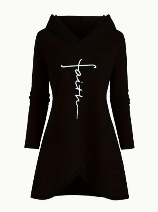 Women's Casual Letter Print Hoodie With Cross-Front Design