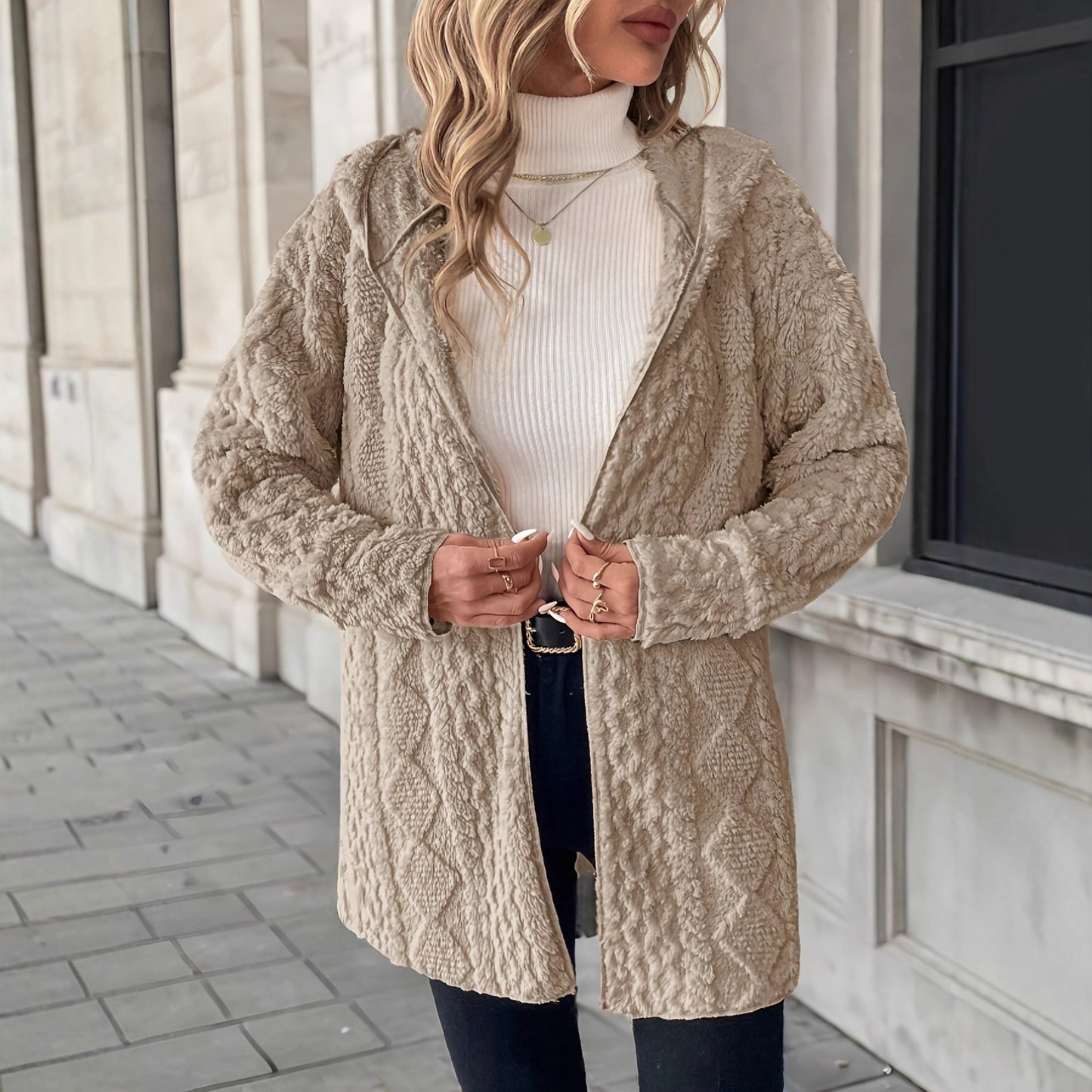 Women's Casual Solid Color Hooded Zipper Jacket