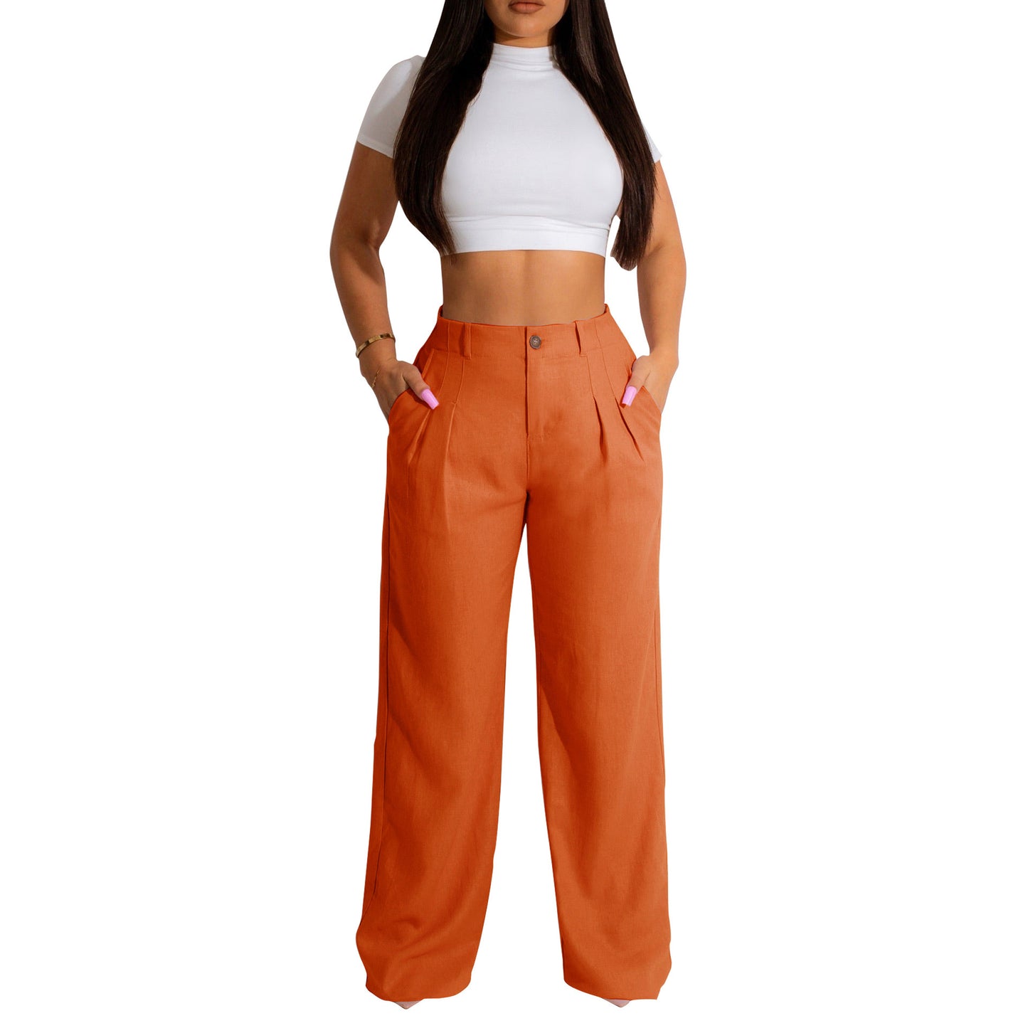 Women's Linen Cotton Casual Breathable Straight Trousers