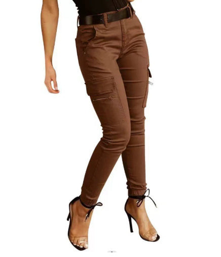 European And American Women's Trousers, Low-waisted Buttons, Solid Color Pockets