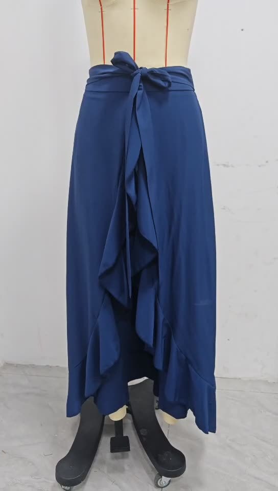 Wear High Waist Wide Leg Pants Wide Hem Ruffled Long Culottes