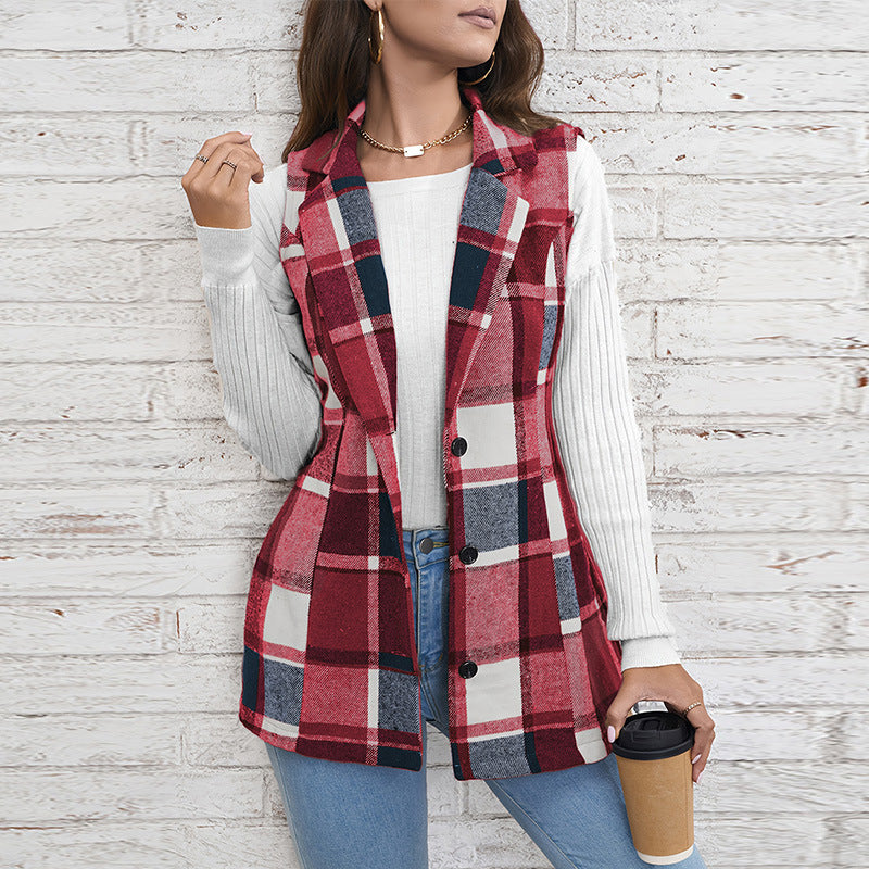 Women's Casual Versatile Lattice Vest Sleeveless Single-breasted