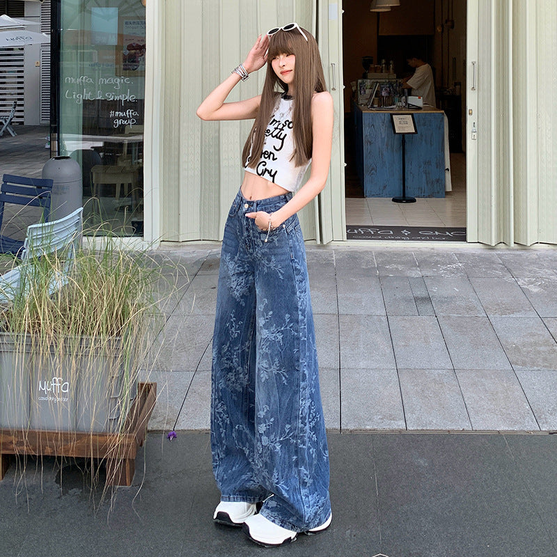 Jacquard Jeans Women's Loose Wide-leg Pants