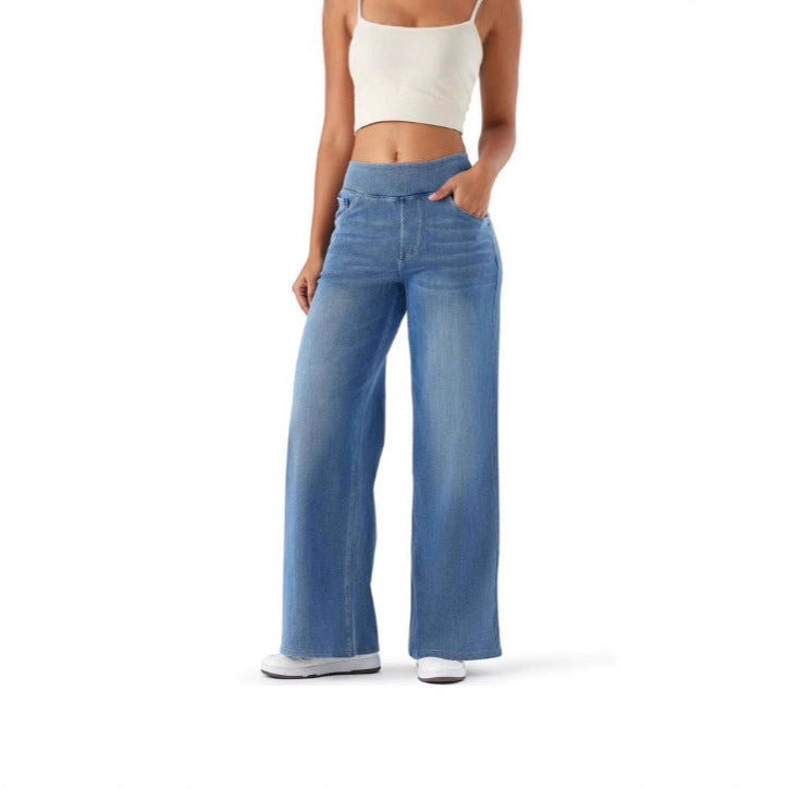 Stretch Waist Drooping Straight Pants Slimming Loose Trendy Denim Trousers