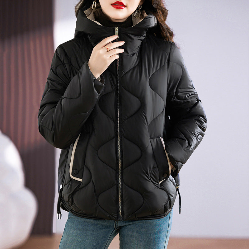 New Shiny Fashion Western Style Slimming Thin Hood Cotton-padded Coat For Women