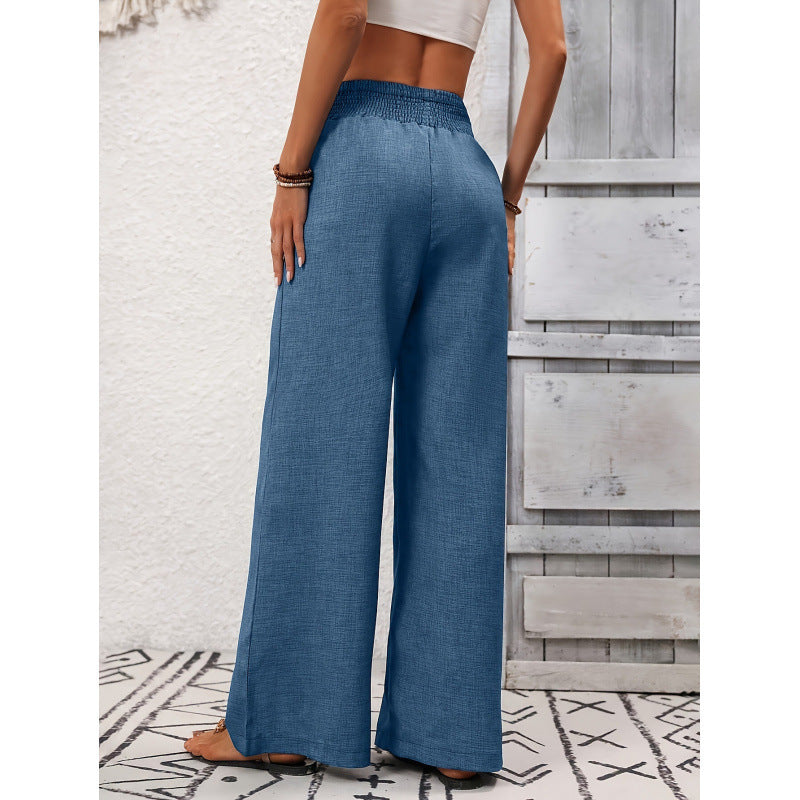 Cinched Pleated Loose Wide-leg Straight Pants